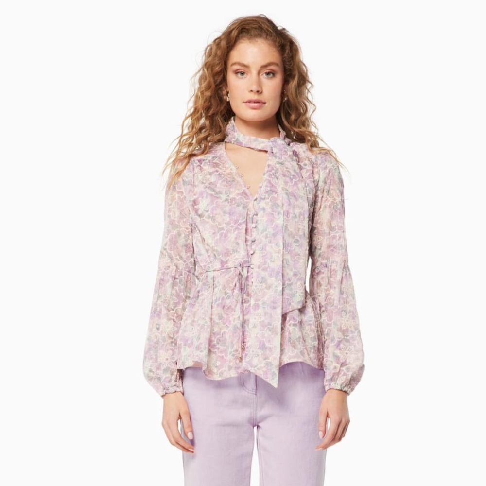 NWT Elliatt $245 Floral Chiffon Blouse - Pink Size XS